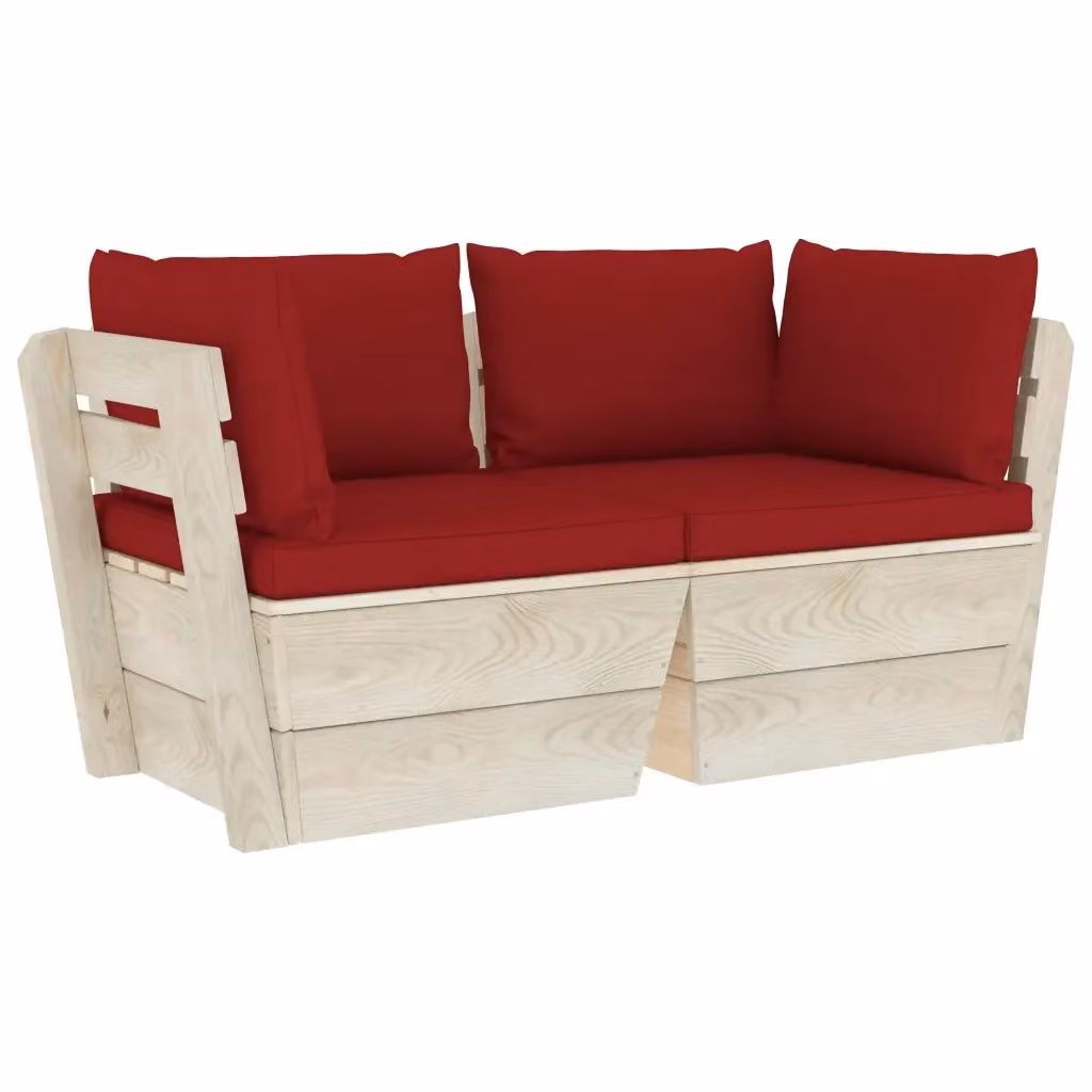 vidaXL Divano da Giardino a 2 Posti a Forma di L in Legno di Pino con Cuscini Rossi – 2