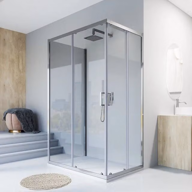 Box doccia cromato 3 lati 80x80x80cm con doppio scorrevole e vetro 6mm trasparente h185cm | Tonga