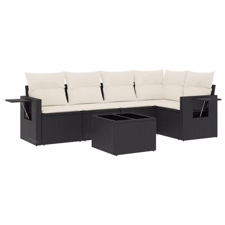 Set Divano da Giardino 6 pz con Cuscini Nero in Polyrattan