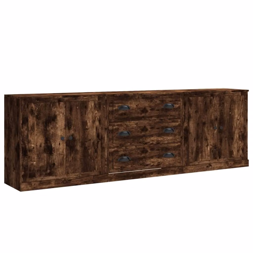 Credenze 3 pz Rovere Fumo in Legno Multistrato