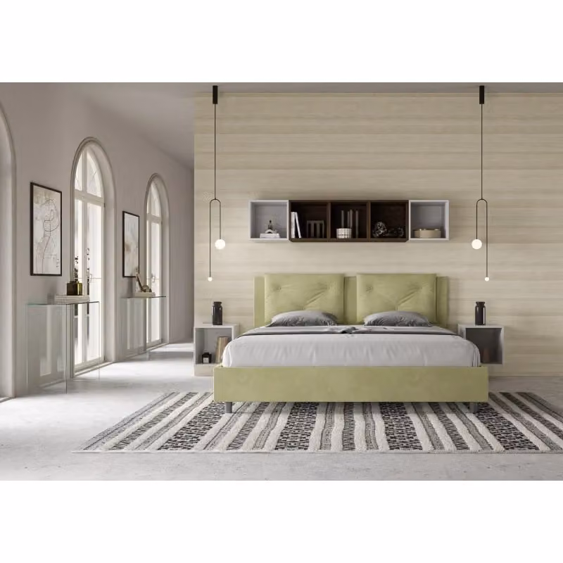Letto matrimoniale imbottito Appia Ityhome in microfibra colore tè verde con rete L/P/H: 170 x 190 x 110 cm – 2