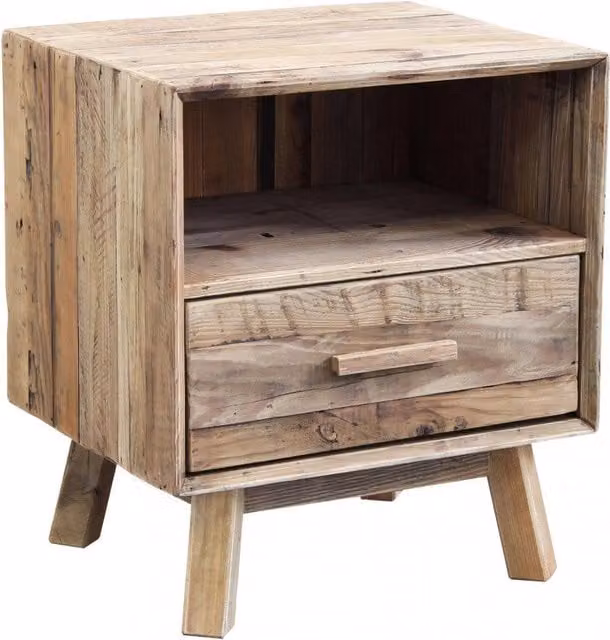 Comodino Fabian 55x45x62 h cm in Pino riciclato Marrone
