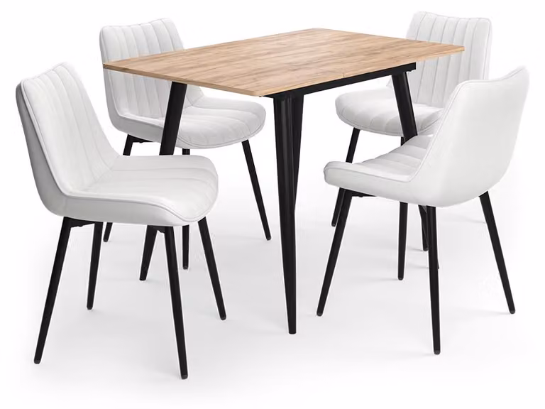 Set tavolo da pranzo Vicco Beaver Rovere dorato/Nero 110 x 70 cm con 4 sedie, beige, Model 62744