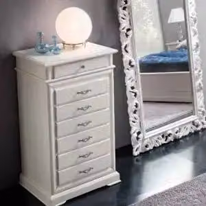 cassettiera settimino Shabby chic in legno massiccio laccato bianco