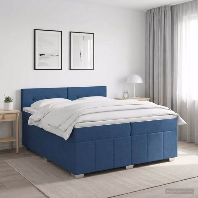 Letto box spring con materasso vidaXL in tessuto blu e bianco con base a sollevamento L/P/H: 200 x 200 x 88 cm – 1