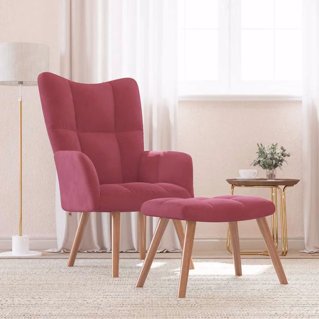 Maison Exclusive - Poltrona relax con poggiapiedi in velluto bordeaux