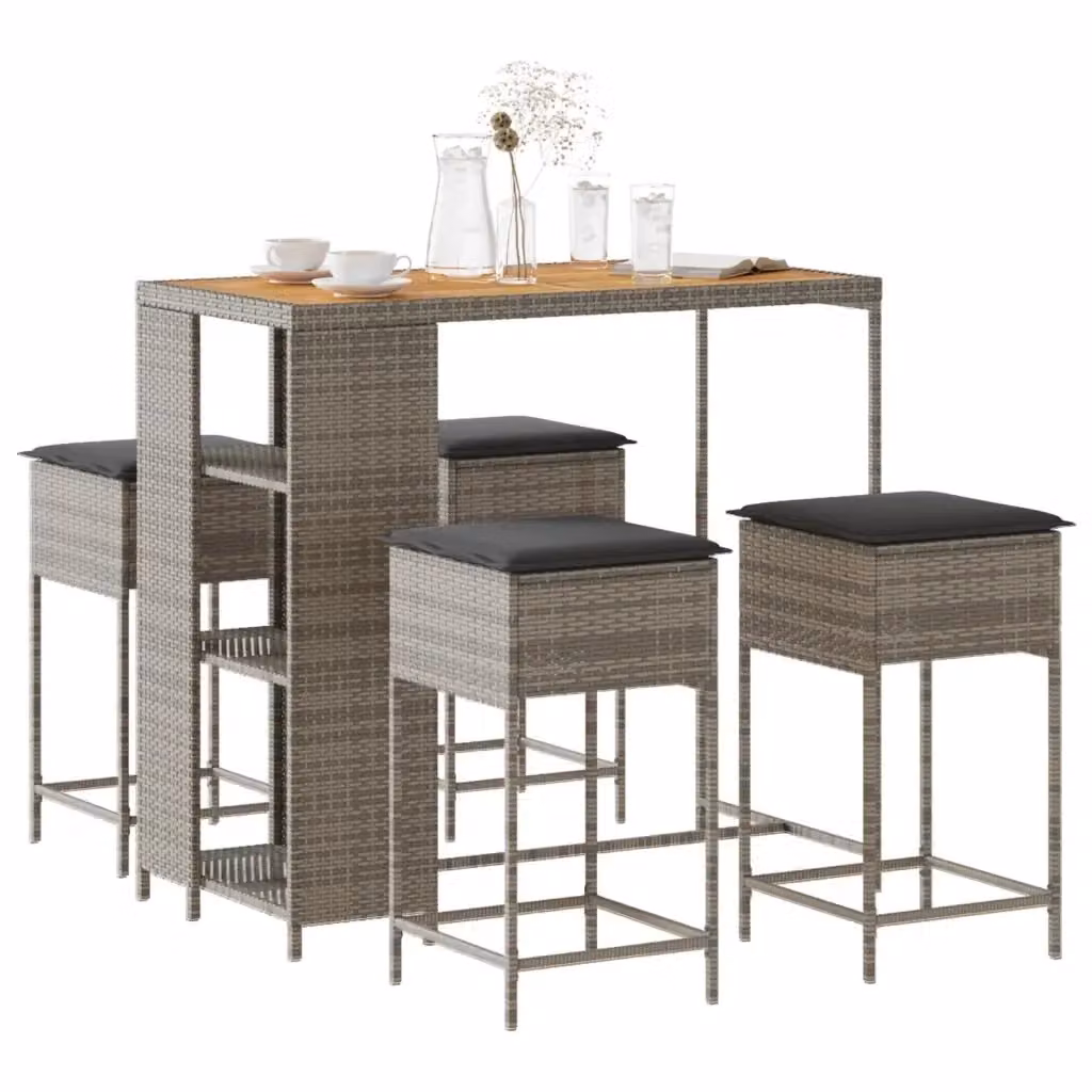Set da Giardino Moderno in Polyrattan Grigio con Tavolo in Legno di Acacia – 2