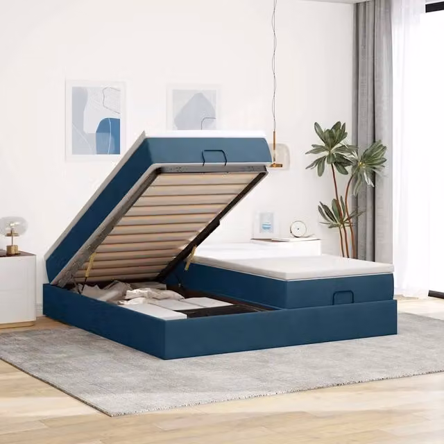 Letto con contenitore a sollevamento vidaXL in velluto blu e bianco L: 200 cm, P: 200 cm, H: 280 cm – 1