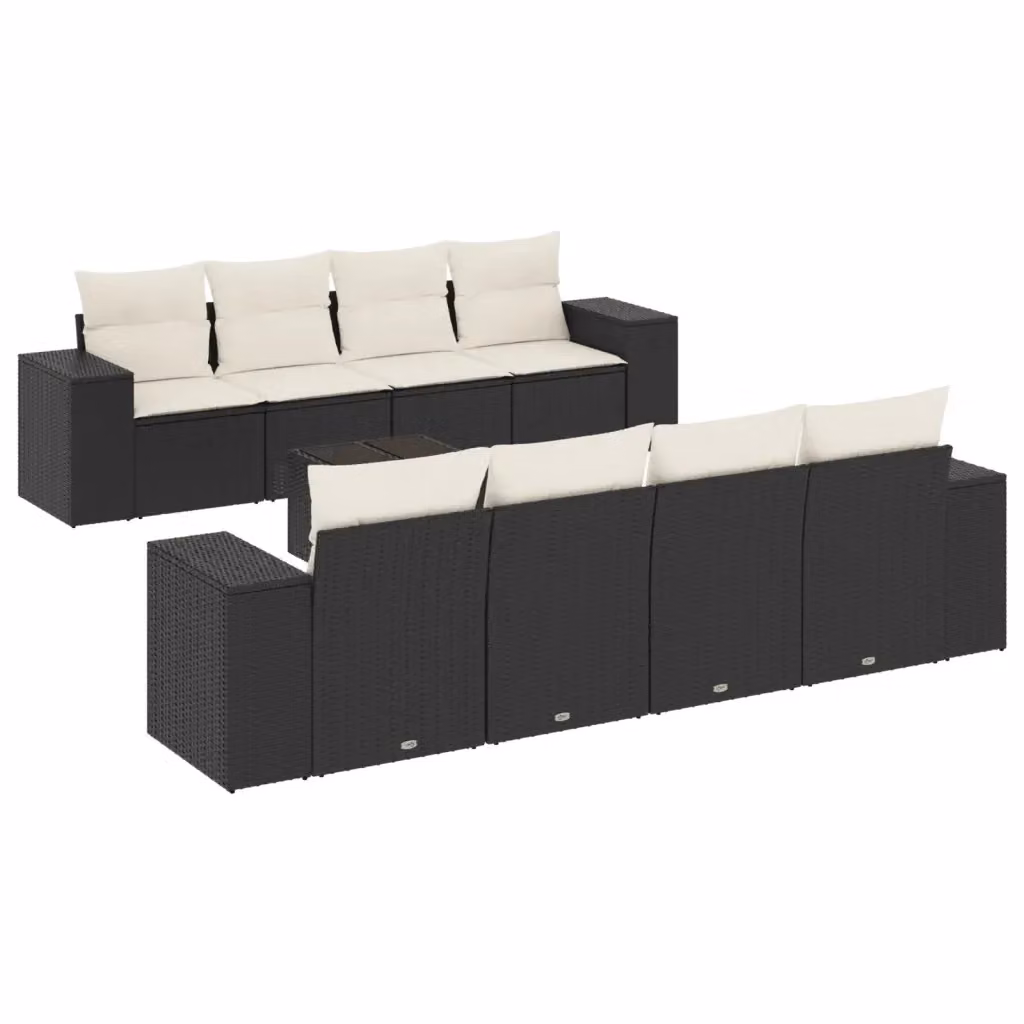 Set di divani da giardino vidaXL in polyrattan nero con cuscini e tavolino da esterno a forma di U – 2