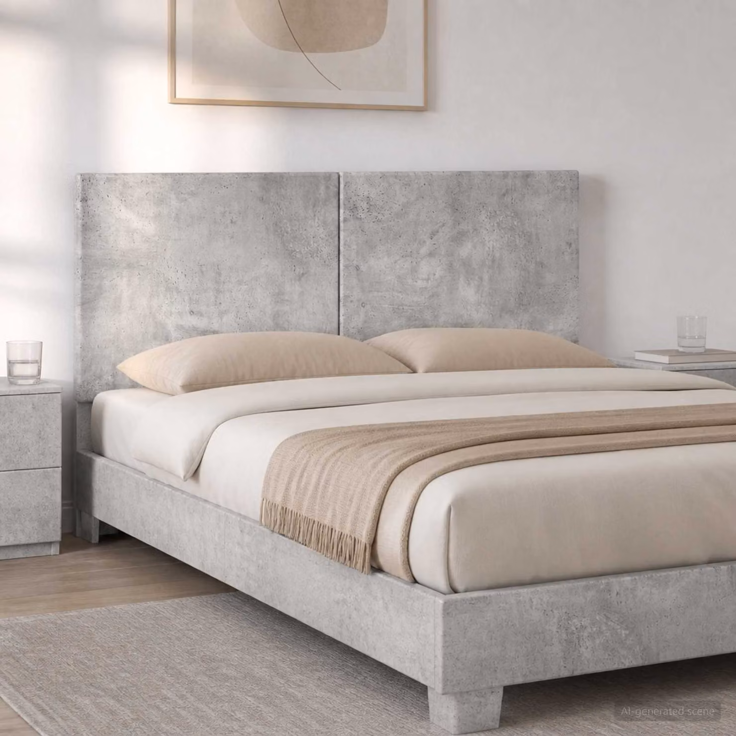 Testiera da muro vidaXL BREDA in tessuto grigio con ripiano integrato e pannello imbottito, L: 142 cm, H: 50 cm, P: 12,4 cm