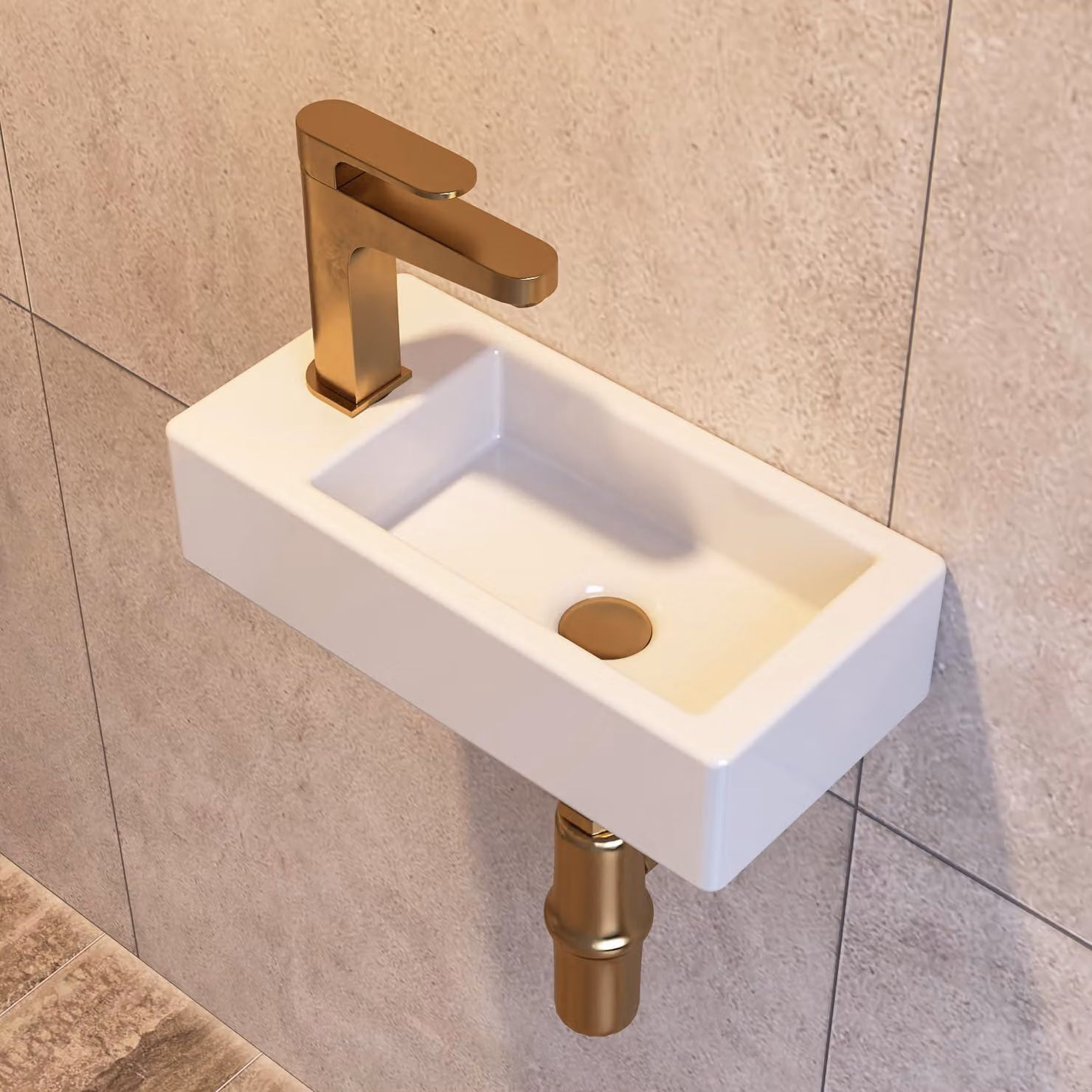 Lavabo da bagno piccolo, in Vetroceramica, bianco, da montare a parete, dimensioni 14,5x7x3,5 pollici, modello per installazione a sinistra