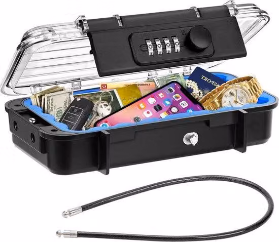 Custodia da viaggio impermeabile con cavo metallico e sistema antifurto