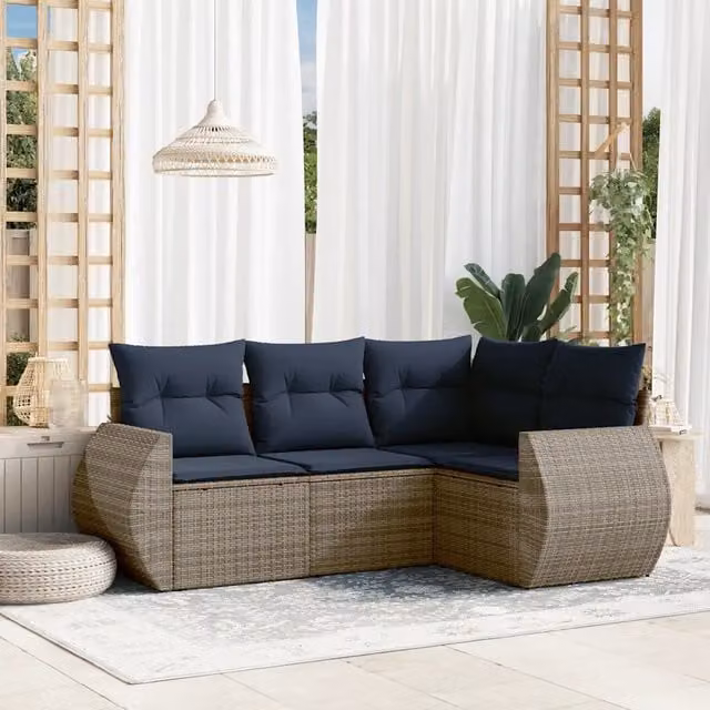 Set Divani da Giardino 4 pz con Cuscini Grigio in Polyrattan 3221310