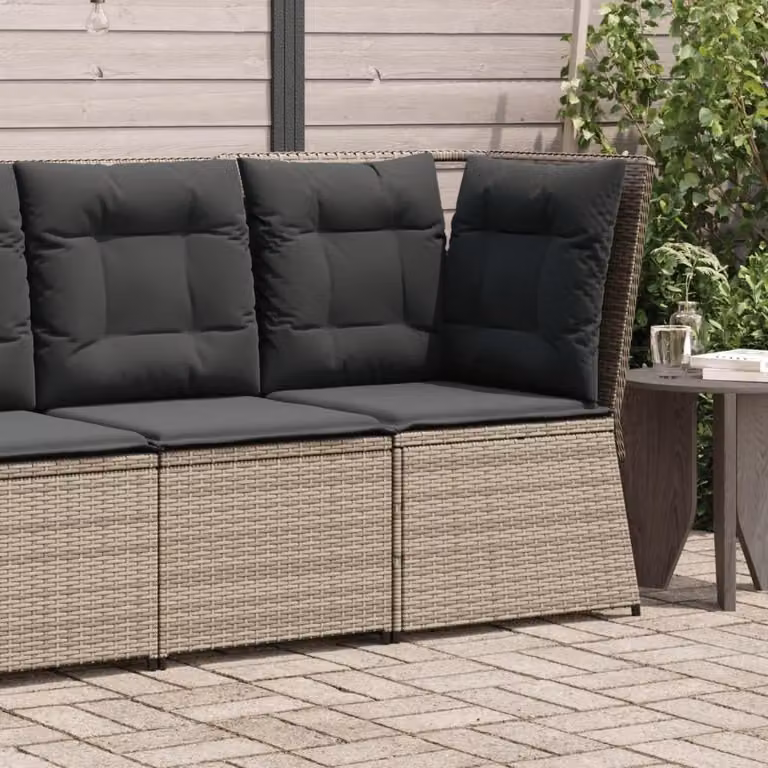 Panca da giardino in polyrotan grigio con cuscini spessi