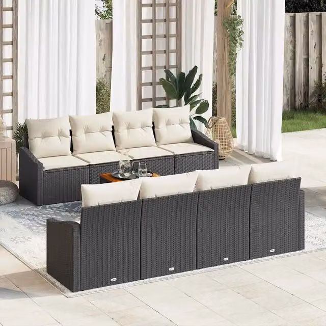 Set Divano da Giardino 9 pz Nero e Crema polyrattan 3356472