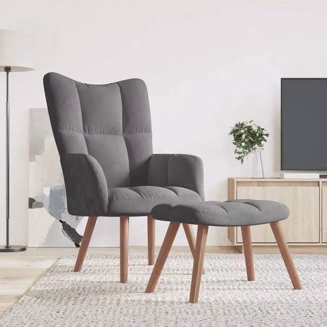 Poltrona Relax con Poggiapiedi MERCATOXL in Velluto Grigio con Struttura Moderna e Imbottitura in Schiuma – 1