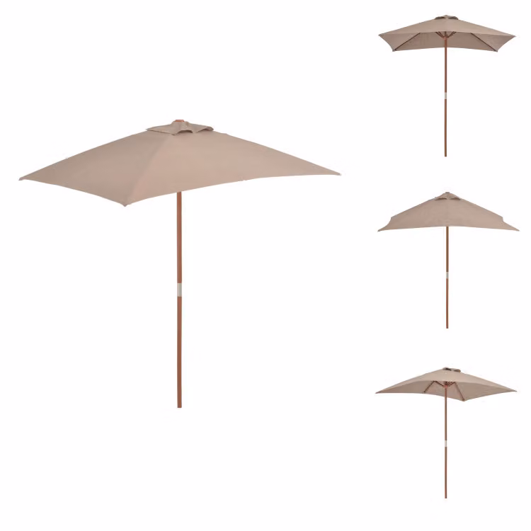 vidaXL Ombrellone con palo in legno 150 x 200 cm Taupe - Ombrelloni e tende da sole