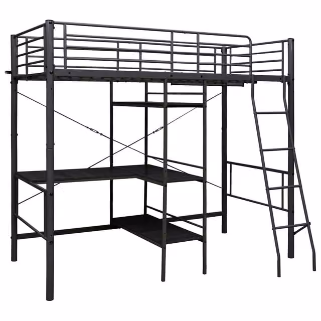 Letto a castello per bambini vidaXL in metallo nero con scomparti laterali L/P/H: 200 x 90 x 186 cm
