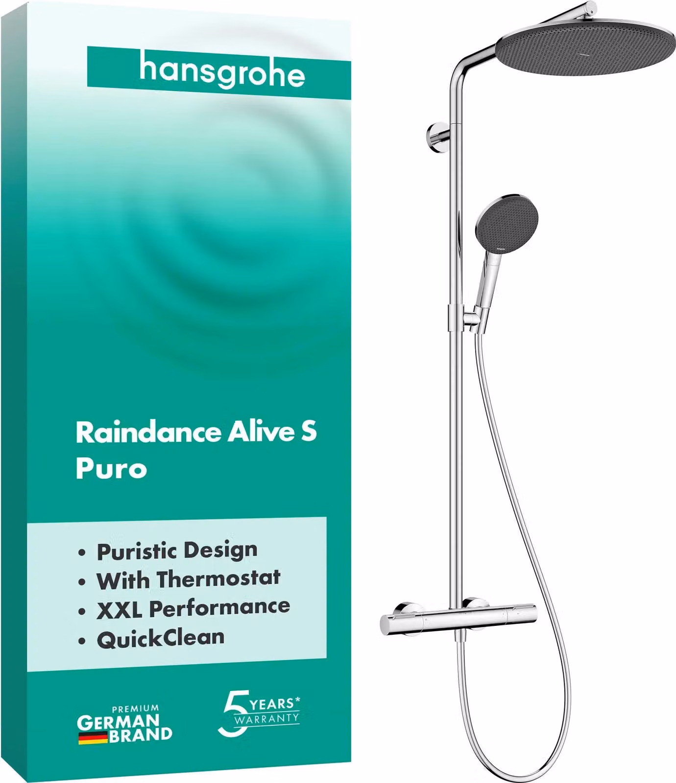 hansgrohe Showerpipe Raindance Alive S Puro 300 1jet con elemento Ecostat cromato, 1 pz.