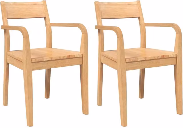 Sedie da Pranzo 2 pz | Sedie da cucina Naturale in Legno Massello di Hevea