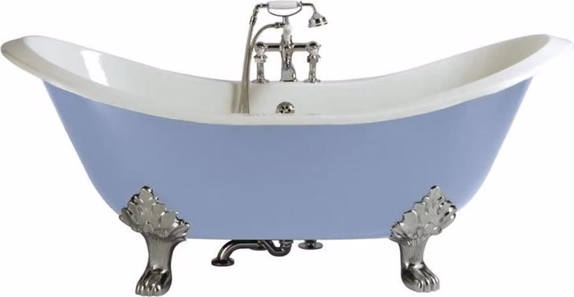 Casa Padrino vasca in ghisa Art Nouveau azzurro / bianco / argento 180 x 77 x h. 79 cm - Vasca da bagno curvilinea freestanding - Arredo bagno barocco e Art Nouveau