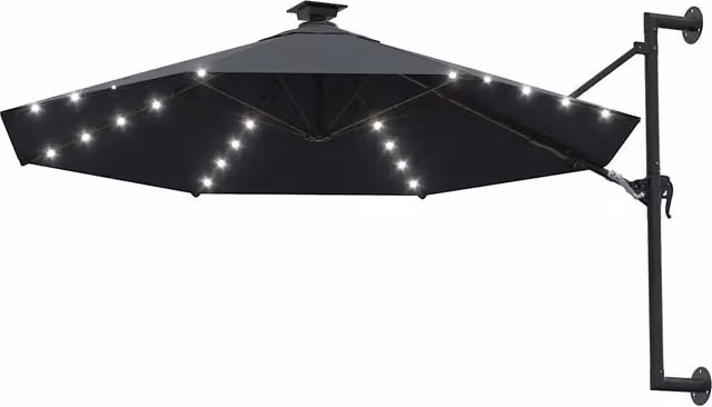 Ombrellone da giardino a parete con LED in poliestere color antracite, Diametro: 300 cm