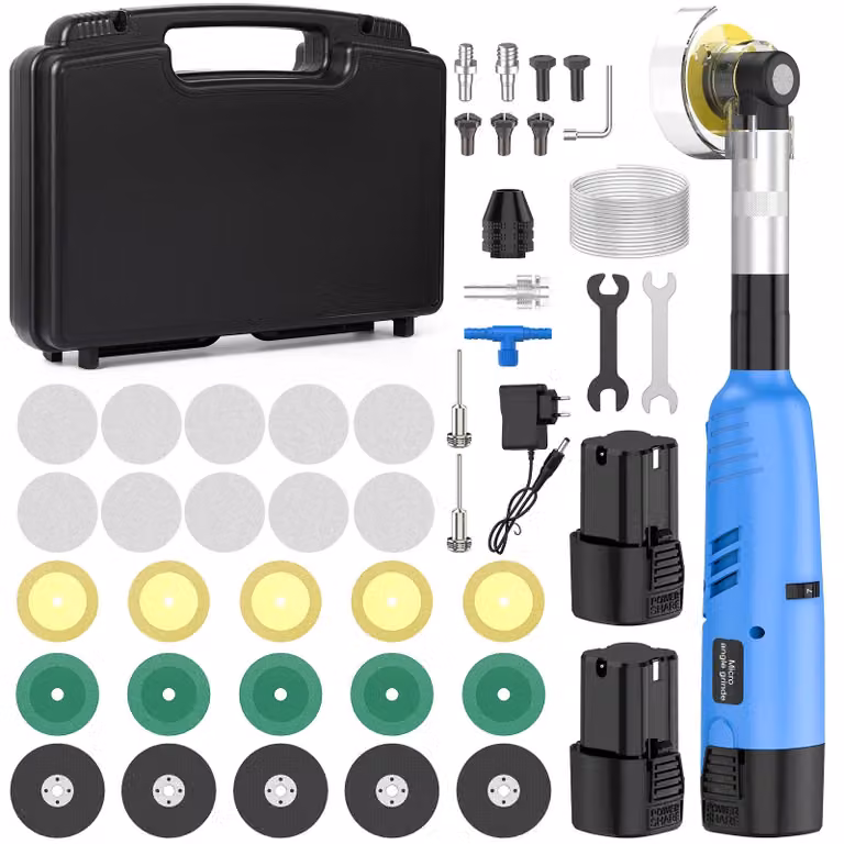 Levigatrice elettrica angolare - 200 W - 7 livelli di velocità - 90° - Adatta per piastrelle e Vetroceramica - Per levigatura e lucidatura - 2 batterie