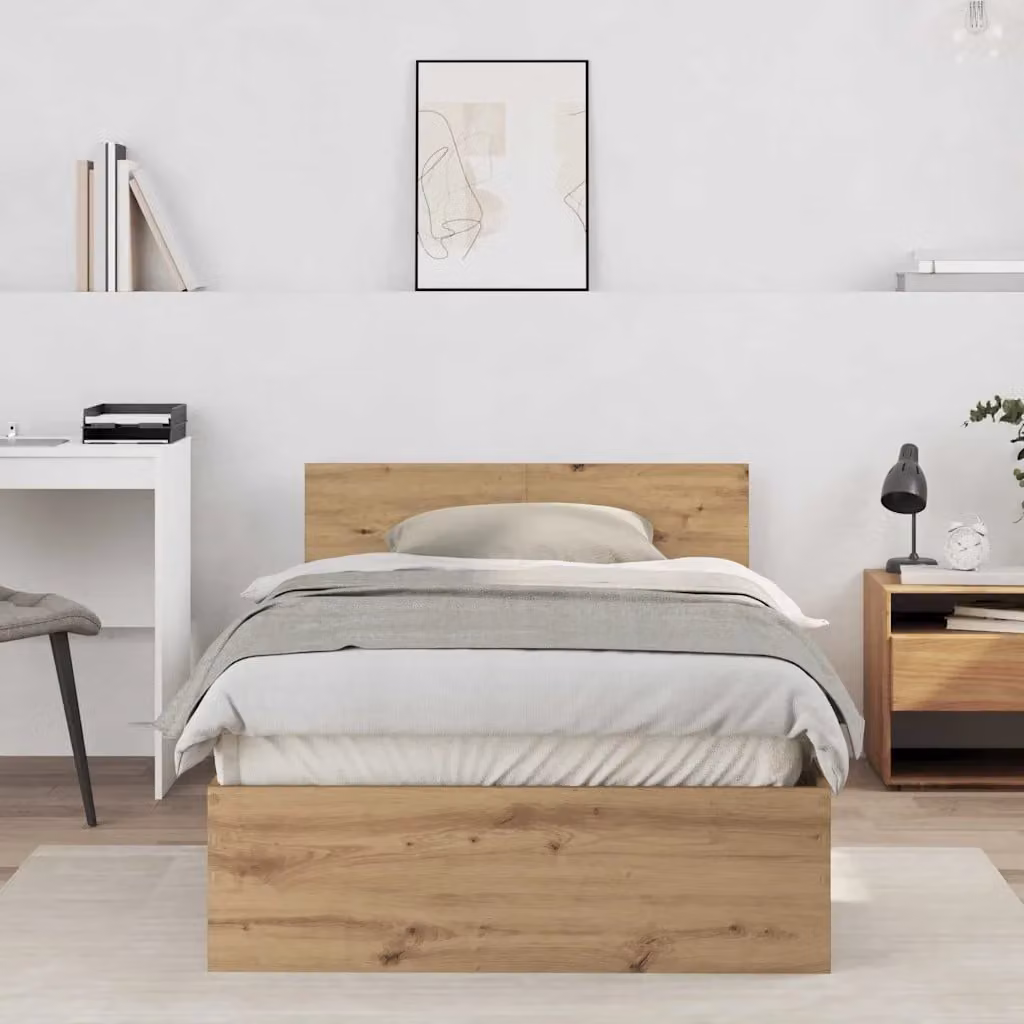 Struttura letto moderna vidaXL in legno color rovere con testata, L: 104 cm, P: 203 cm, H: 70 cm – 1