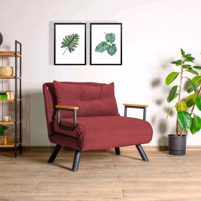 Poltroncina Reclinabile Keoni DMORA Rossa con Braccioli e Struttura in Metallo L: 60 cm, P: 78 cm, H: 78 cm