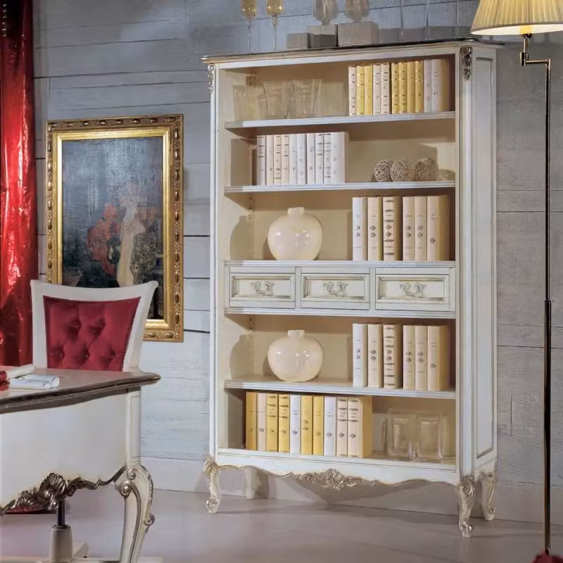 Libreria classica in legno stile shabby chic bianco e argento Mobili 2G L/P/H: 130 x 50 x 215 cm – 2
