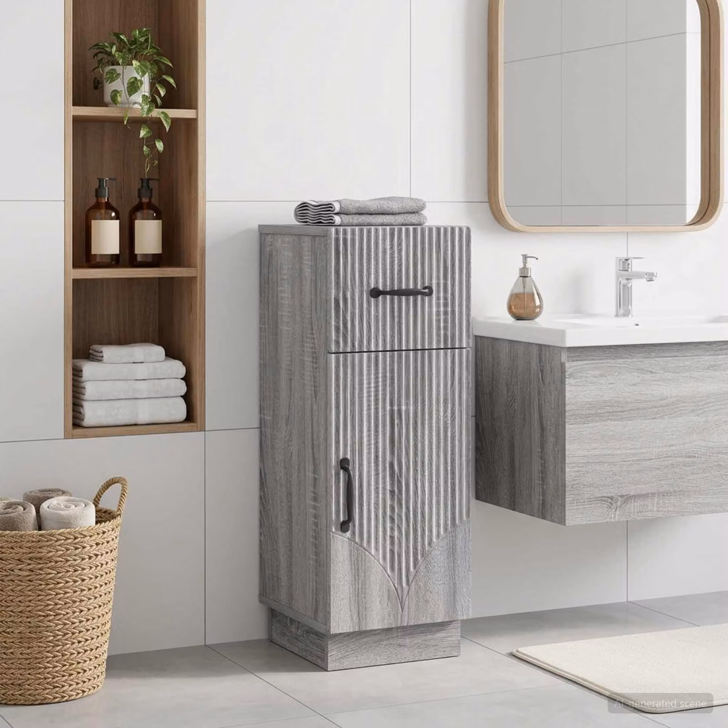 Mobiletto da Bagno vidaXL HOORN Moderno Grigio L: 30 cm, P: 31 cm, H: 77 cm