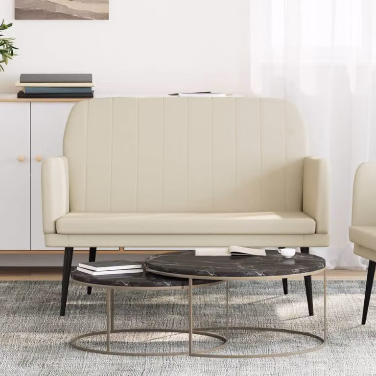 Panca vidaXL in similpelle beige con braccioli e struttura in metallo L: 107 cm, P: 80 cm, H: 81 cm
