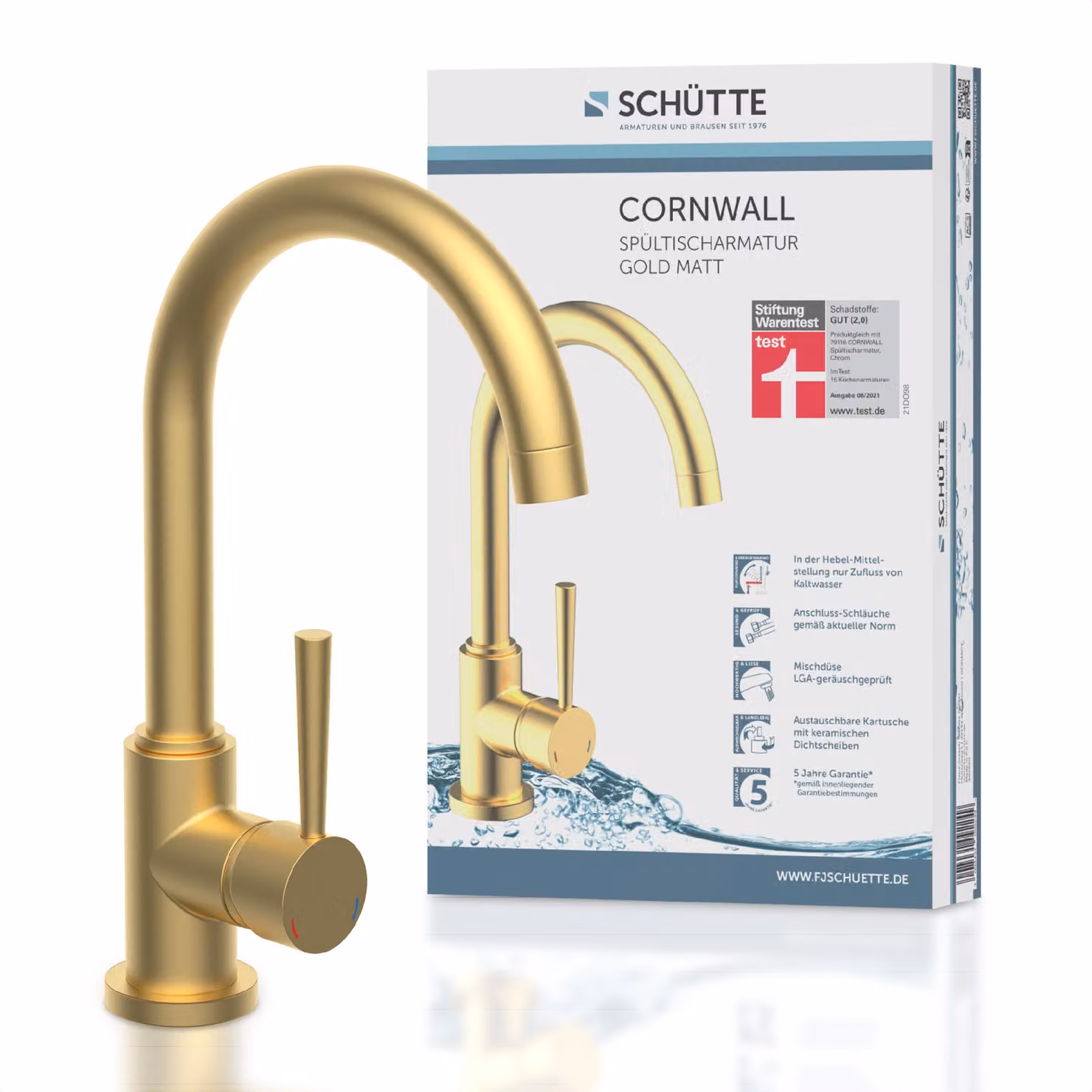 Miscelatore da cucina SCHÜTTE CORNWALL, miscelatore da cucina con funzione di risparmio energetico, miscelatore monocomando bocca girevole a 360°, oro opaco