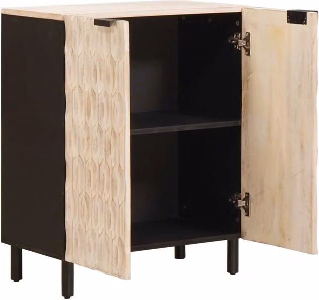 Credenza moderna in legno di mango e metallo con finitura bianco lavato L/P/H: 60 x 33 x 75 cm