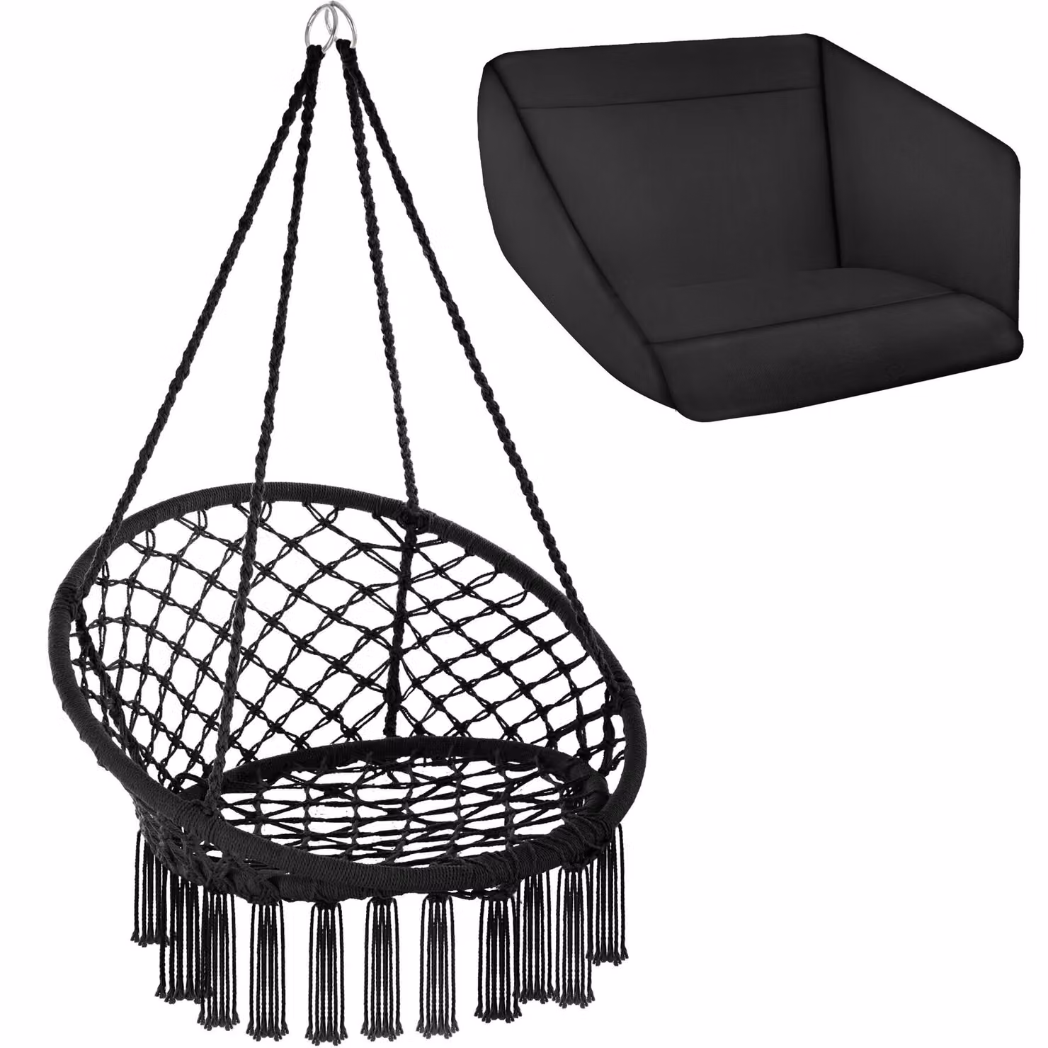 Poltrona sospesa a uovo Grazia tectake con cuscini, colore nero, H 125 cm x L 80 cm x P 72 cm – 3