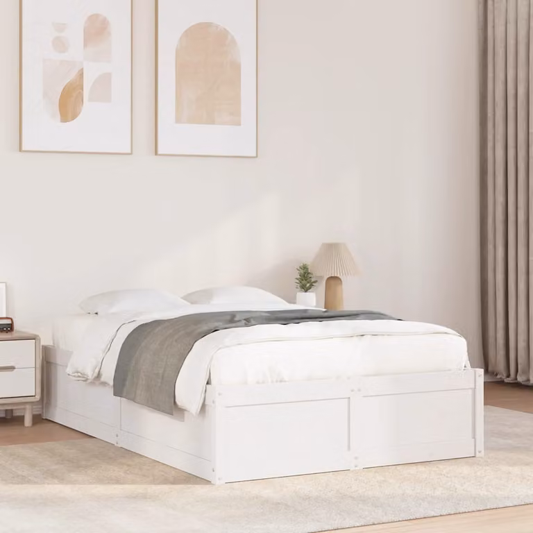 vidaXL Letto in Legno Massello di Pino Bianco con Doghe Fisse L: 141,5 cm, P: 196,5 cm, H: 37,0 cm