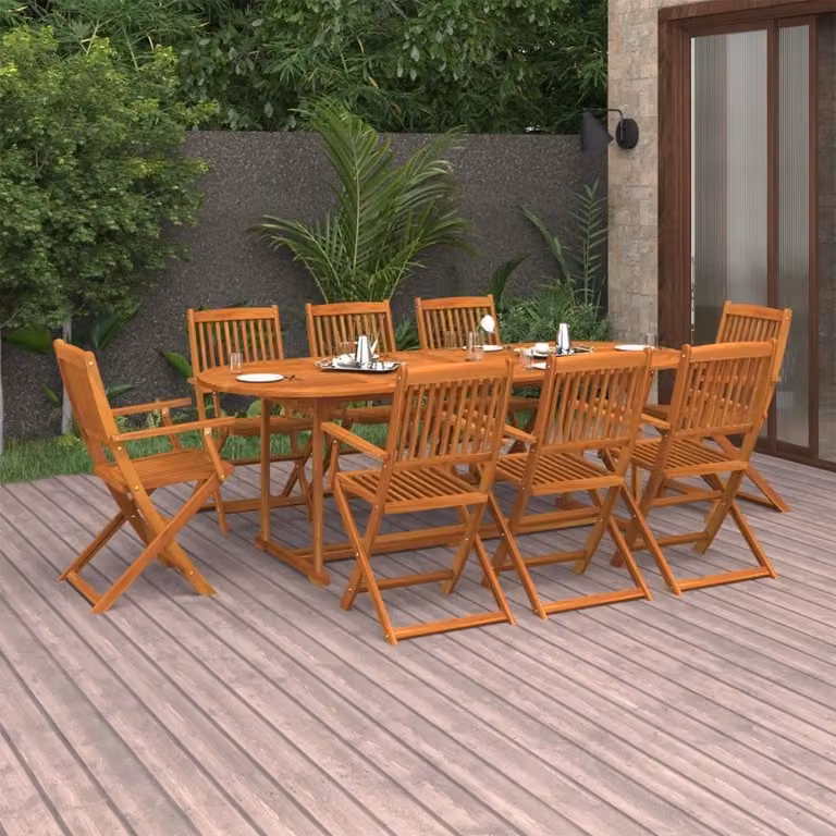 The Living Store 9 pezzi. Set da pranzo da giardino in legno massiccio di acacia