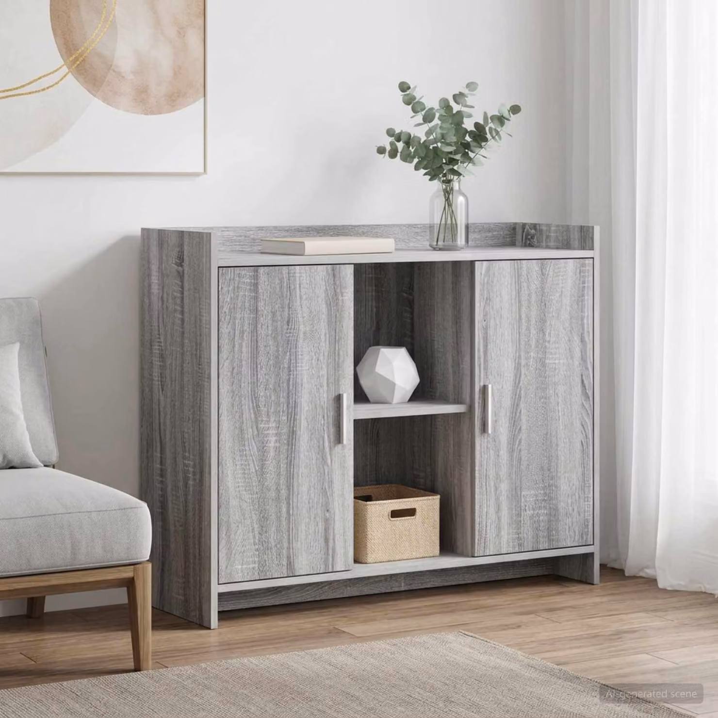 Credenza minimalista vidaXL in MDF e metallo, grigio opaco, L 98,5 x P 33 x H 80 cm