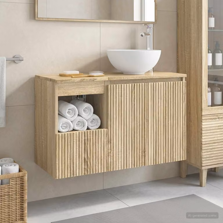 Set di mobili per il bagno moderno vidaXL composto da mobile lavabo e pensile a parete in legno marrone