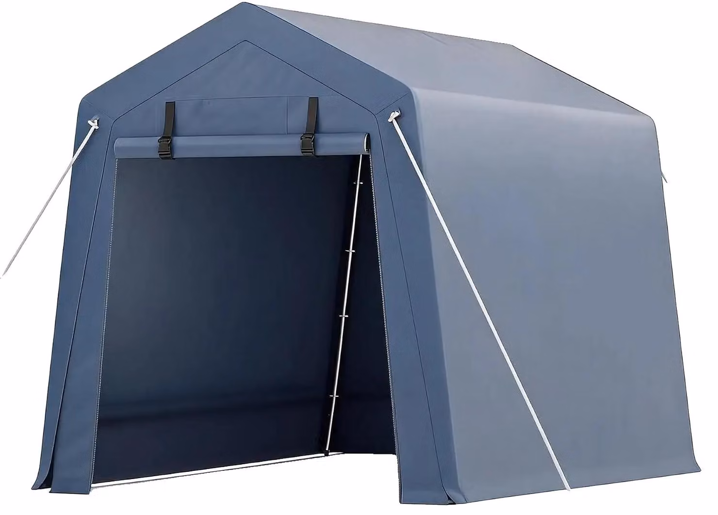 Tenda da campeggio, realizzata con materiale impermeabile, dotata di ingresso con porta a rullo, colore grigio