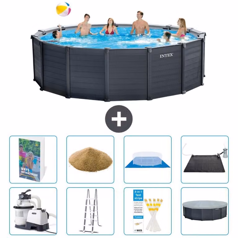 Pannello per piscina in grafite, modello Rund - 478x124 cm - composto da 7 elementi, codice S591