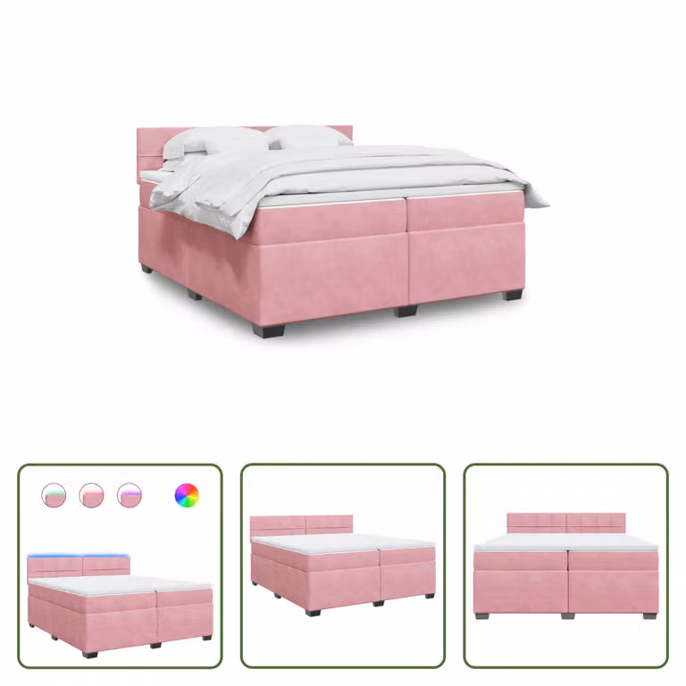 The Living Store Letto a molle con materasso Rosa 200x200 cm Velluto