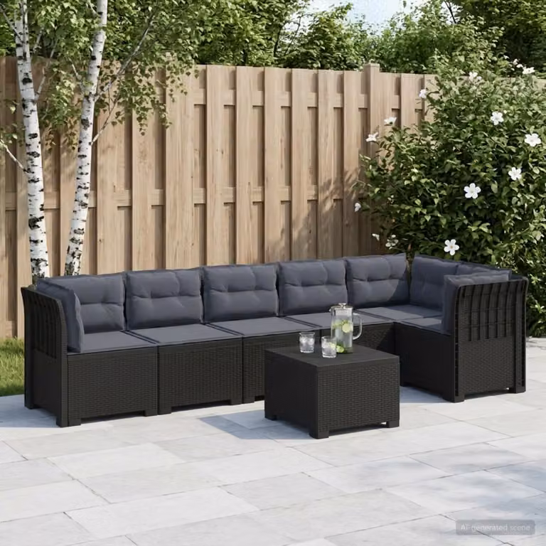 Set da giardino vidaXL a forma di L con divano da 6 posti, tavolino e cuscini, colore grigio antracite, design moderno in rattan resistente alle intemperie