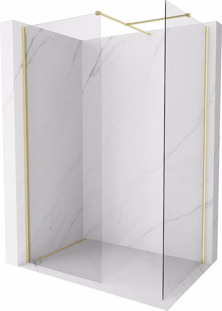 Mexen Kioto-X parete doccia Walk-in 90 x 70 cm, trasparente 10 mm, oro spazzolato - 800-090-202-55-00-070-X