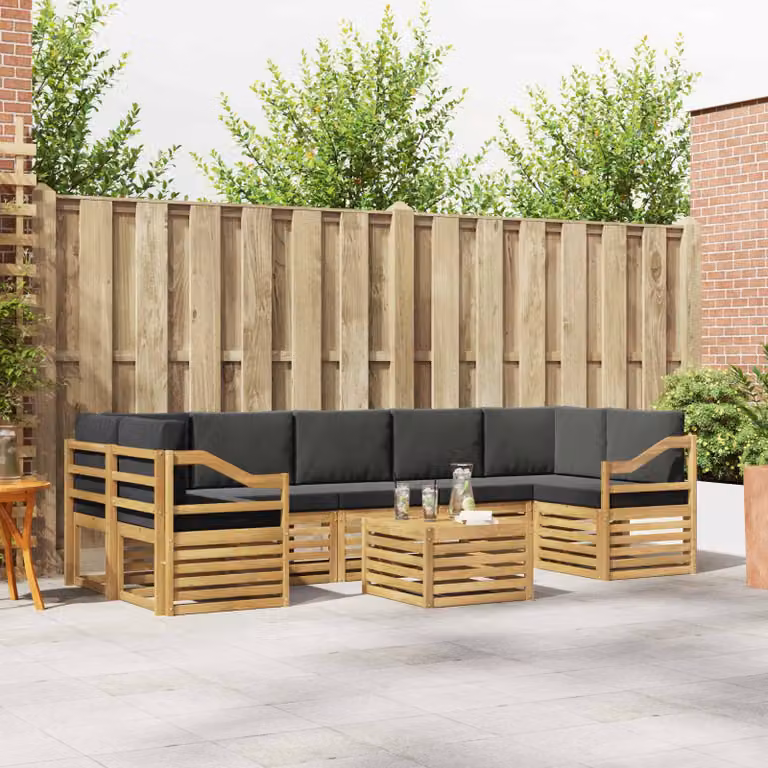 Set di divani da esterno vidaXL 8 pz in legno di acacia, Bianco e Antracite