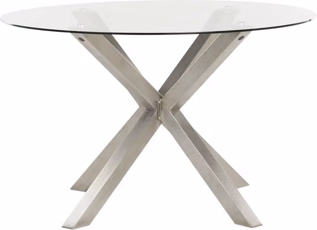 Tavolo da Pranzo da Giardino Argento Gambe in Acciaio Inox Piano in Vetro Trasparente Rotondo ø 120 cm Outdoor Moderno