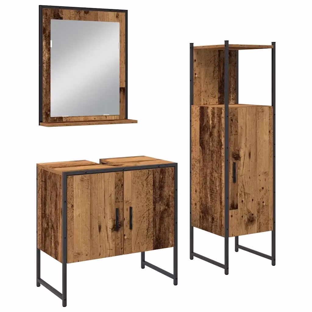 Set di mobili da bagno moderno vidaXL in legno composto da 3 pezzi, colore marrone e nero, con armadietto a muro e mobile lavabo, H x L x P: 113,5 x 60 x 33 cm – 2