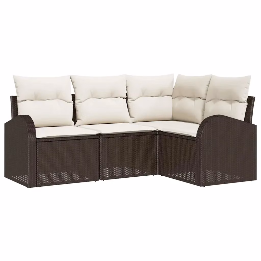 Set Divano da Giardino vidaXL 4 Pezzi a Forma di L in Polyrattan Marrone e Bianco con Cuscini Imbottiti e Copertura Inclusa – 2