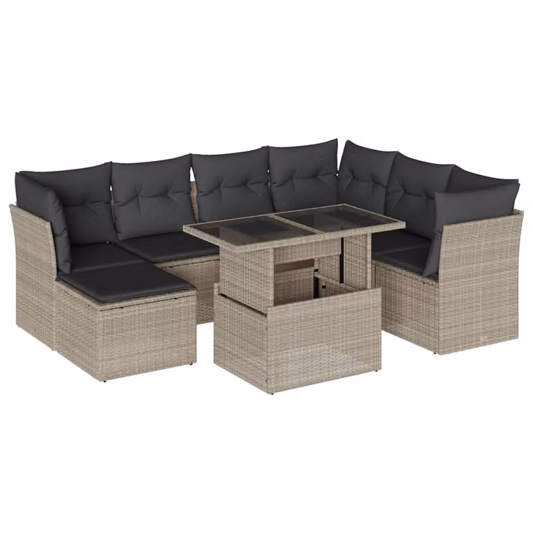 Set Divano da Giardino 8pz con Cuscini Grigio Chiaro Polyrattan