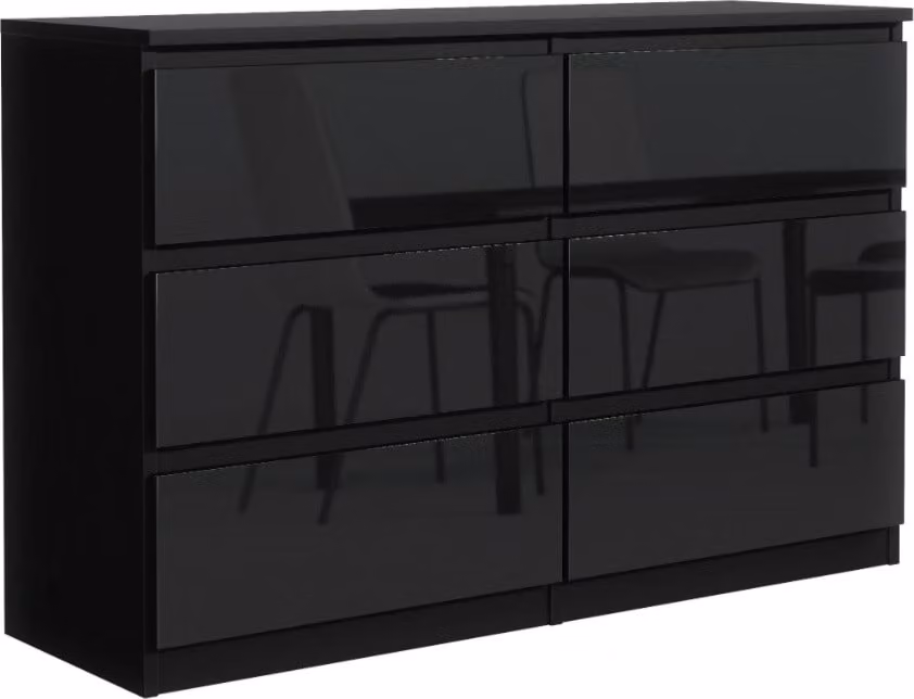 Comodino, 6 cassetti, nero, 120 x 78 x 39 cm